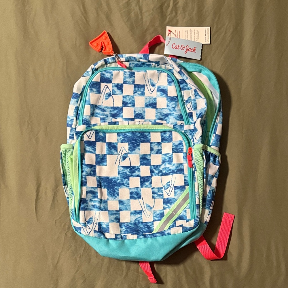 Cat & Jack Checkered Blue and Aqua Kids Backpack